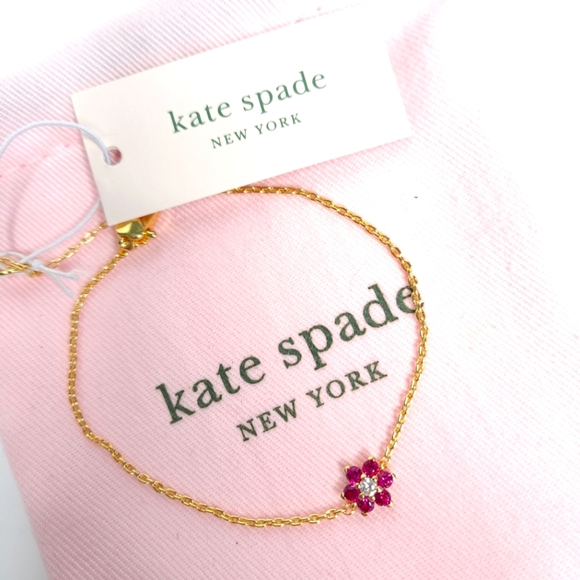 Kate Spade Myosotis Flower Bracelet in Pink + Gold Dainty Delicate Jewel… - Picture 4 of 14